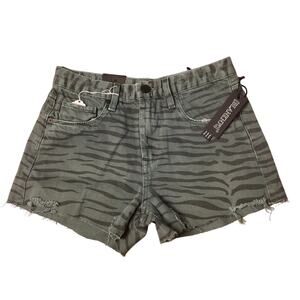 NWT Blank NYC The Barrow Green Black Zebra Cutoff Denim Shorts Size 25